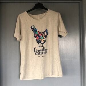 North40 Outfitters Country Chick Chicken Graphic Tee T-Shirt Tan Size 2XL